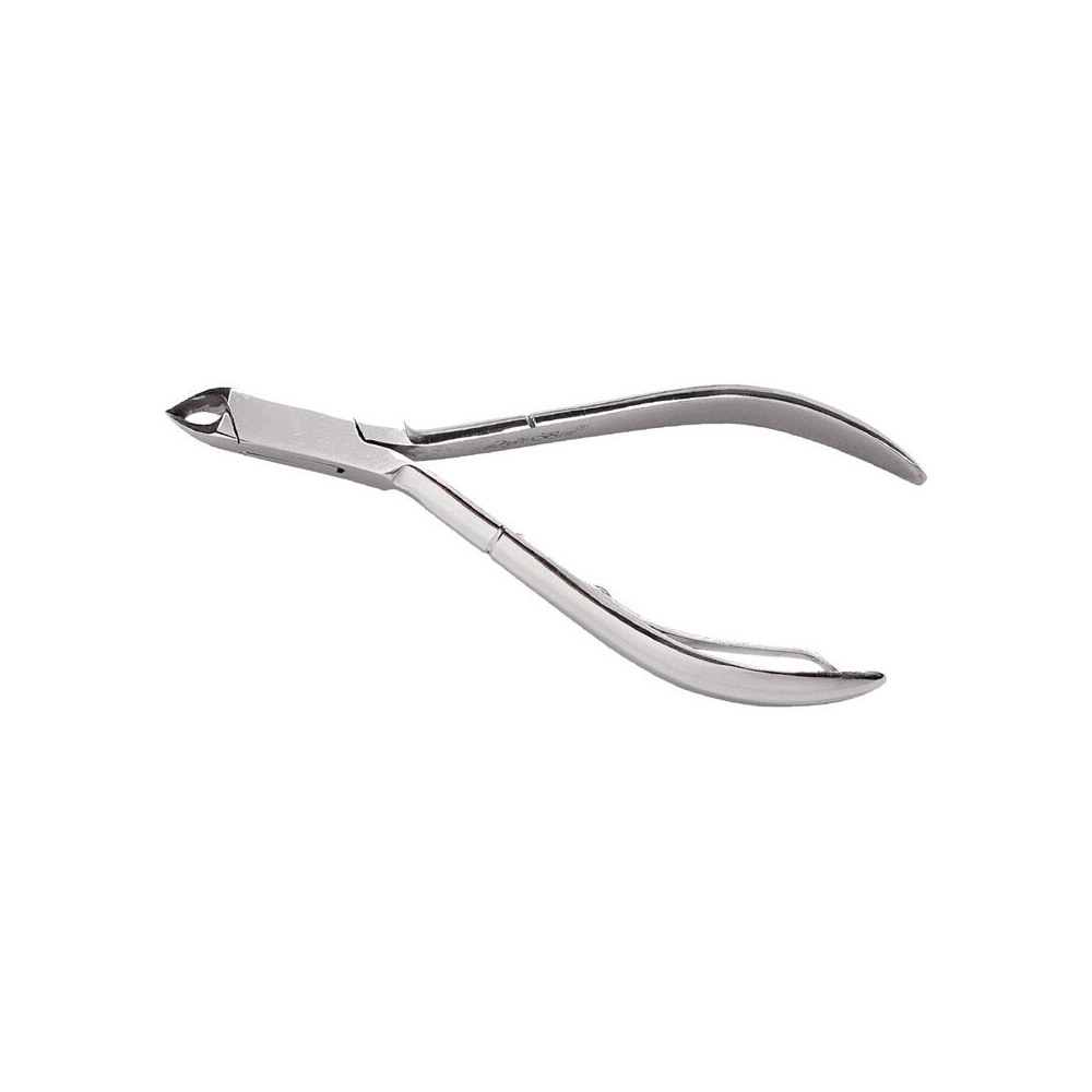 Tronchese grigio metallico per pelle e cuticole, lame da 3mm rivolte a destra, vista di profilo