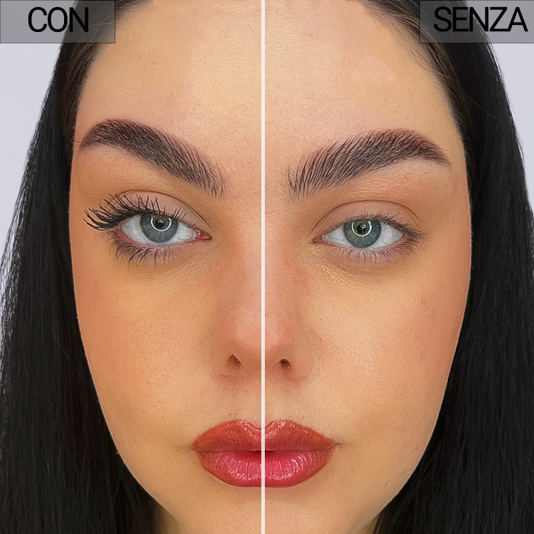 Sguardo prima e dopo con mascara: effetto allungamento