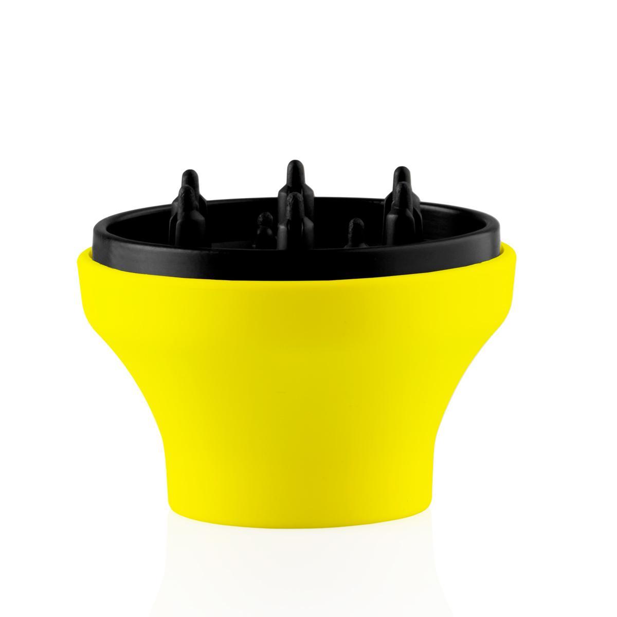 labor-mini-asciugacapelli-da-viaggio-giallo Primo piano diffusore con spicchi neri su base gialla