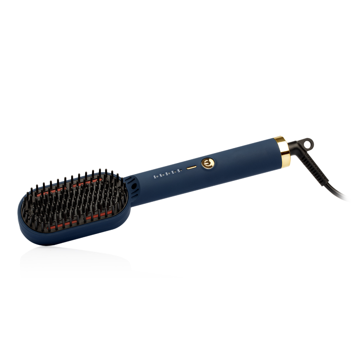 Termospazzola rettangolare nera con manico blu navy e cavo, vista laterale