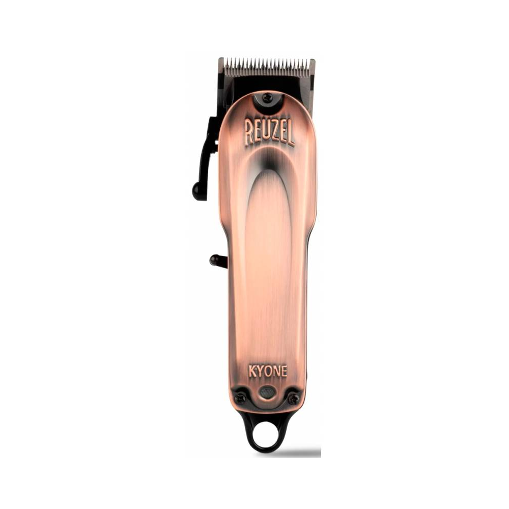 Tosatrice Reuzel Kyone color champagne, vista frontale, lama superiore e cavo alimentazione nero