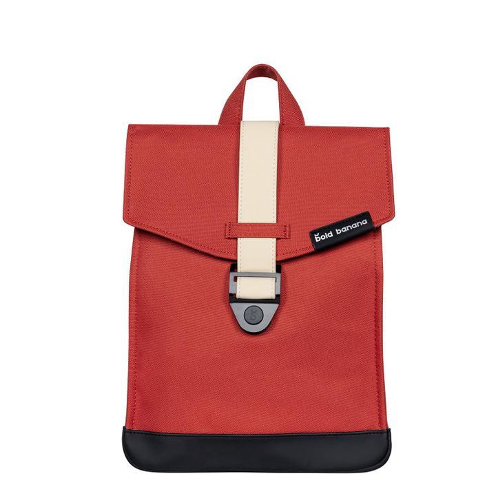 Mini envelope bag rosso e nero con maniglia e cinghia di chiusura bianca