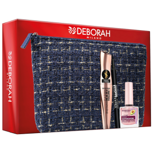 Pochette blu foderata mascara + eyeliner + rafforzatore