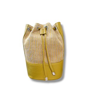 Secchiello piccolo in pelle e yuta eva d24043 ocra