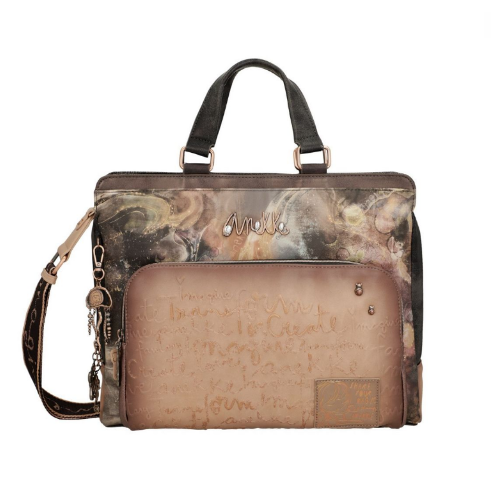 Borsa a mano/spalla ANEKKE Portadocumenti beige marrone motivi geometrici