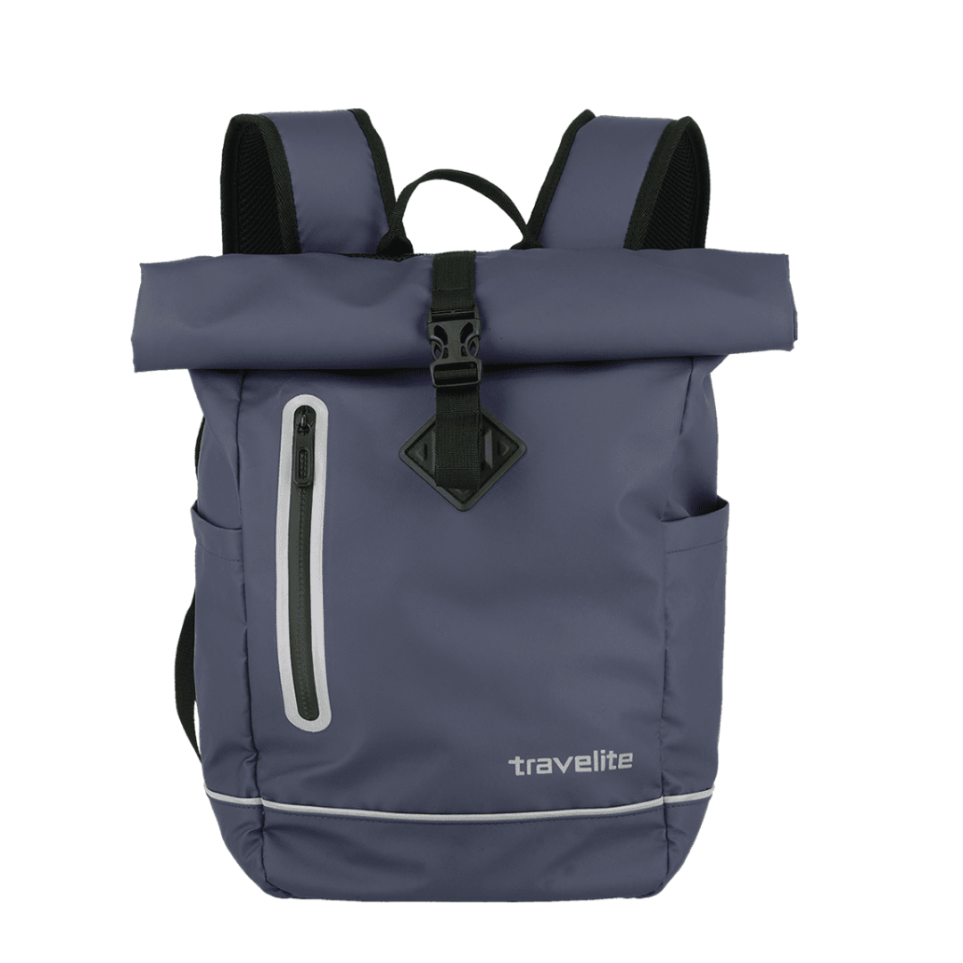 Zaino roll-up Travelite Basics blu, maniglie e tasca frontale