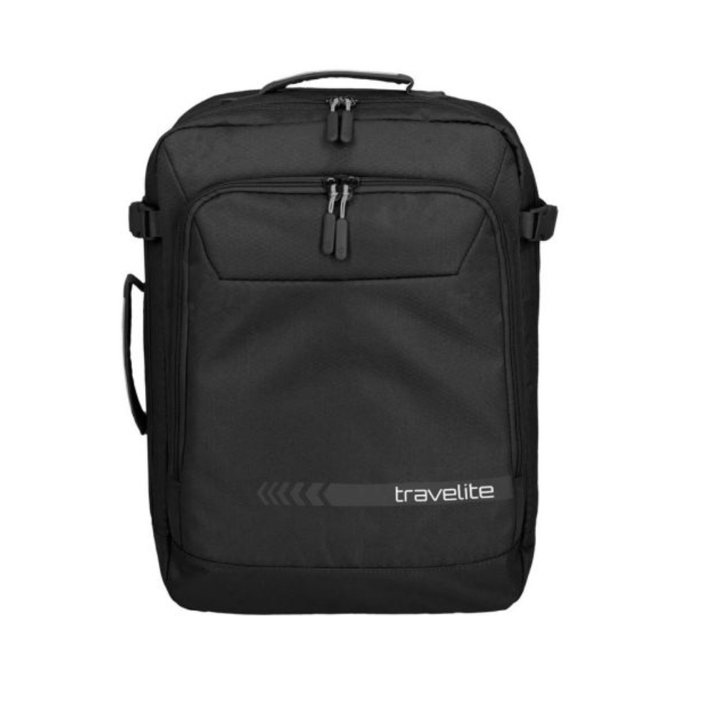 Zaino da viaggio Travelite Kick Off nero vista frontale con maniglia e tasche