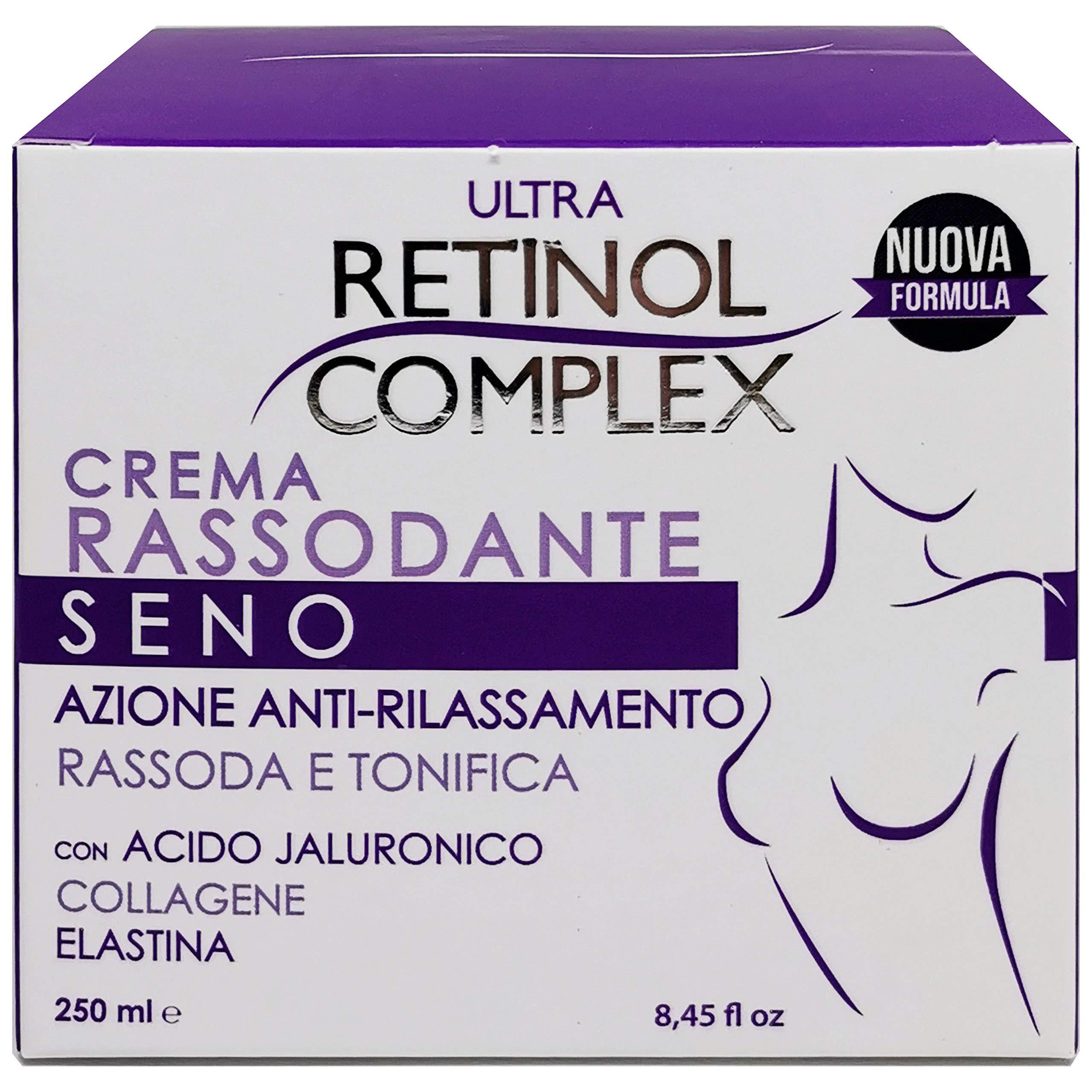 Confezione crema rassodante seno ULTRA RETINOL COMPLEX 250ml, vista frontale con etichetta viola e bianca