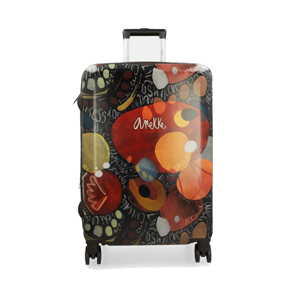 ANEKKE valigia grande viaggio con design floreale, fiori rossi arancioni blu, maniglia telescopica e ruote