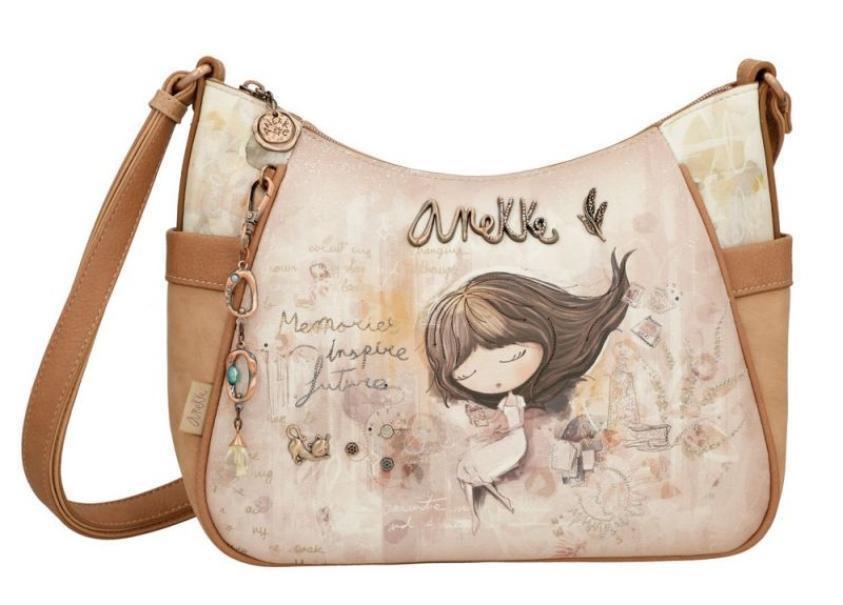 Borsa a tracolla ANEKKE sintetico beige con decorazioni, manici e dettagli marrone