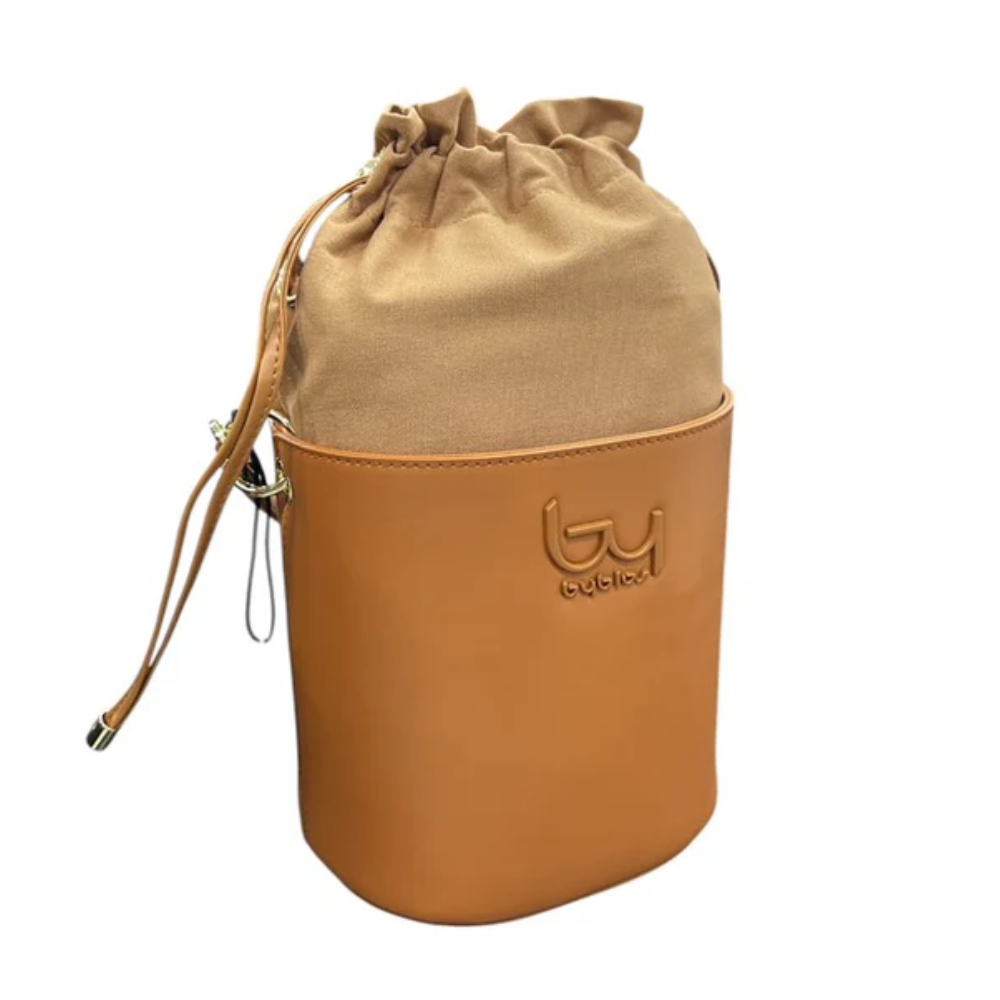 byblos byblos borsa sintetico cammello bybs14b01 - foto 1 Borsa a secchiello BYBLOS bicolore sintetico cammello e cuoio marrone con cordoncini