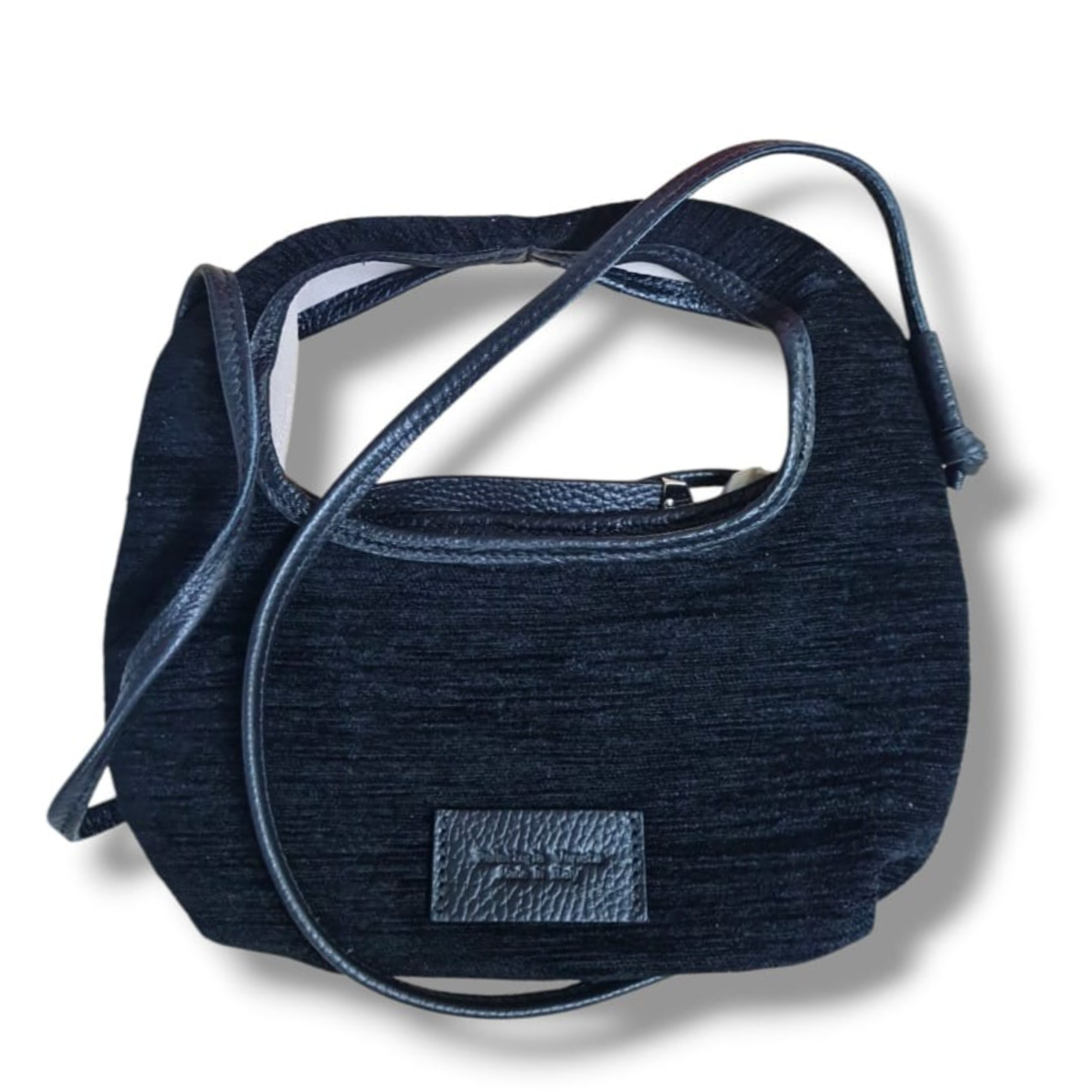 Pelletteria Veneta borsa a tracolla Lido tessuto pelle blu nero T25705