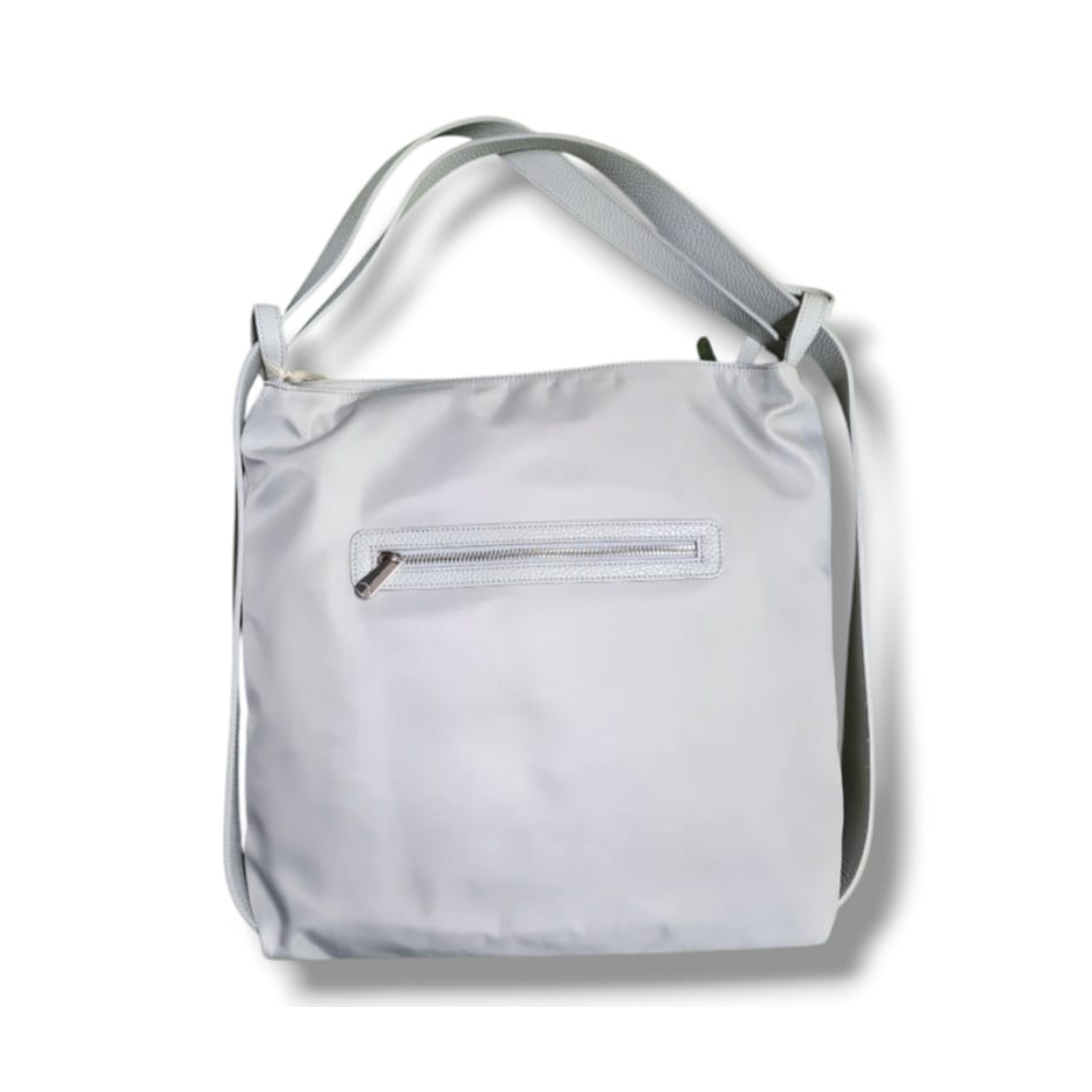 Zaino nylon e pelle colore ghiaccio con tasca frontale e tracolla