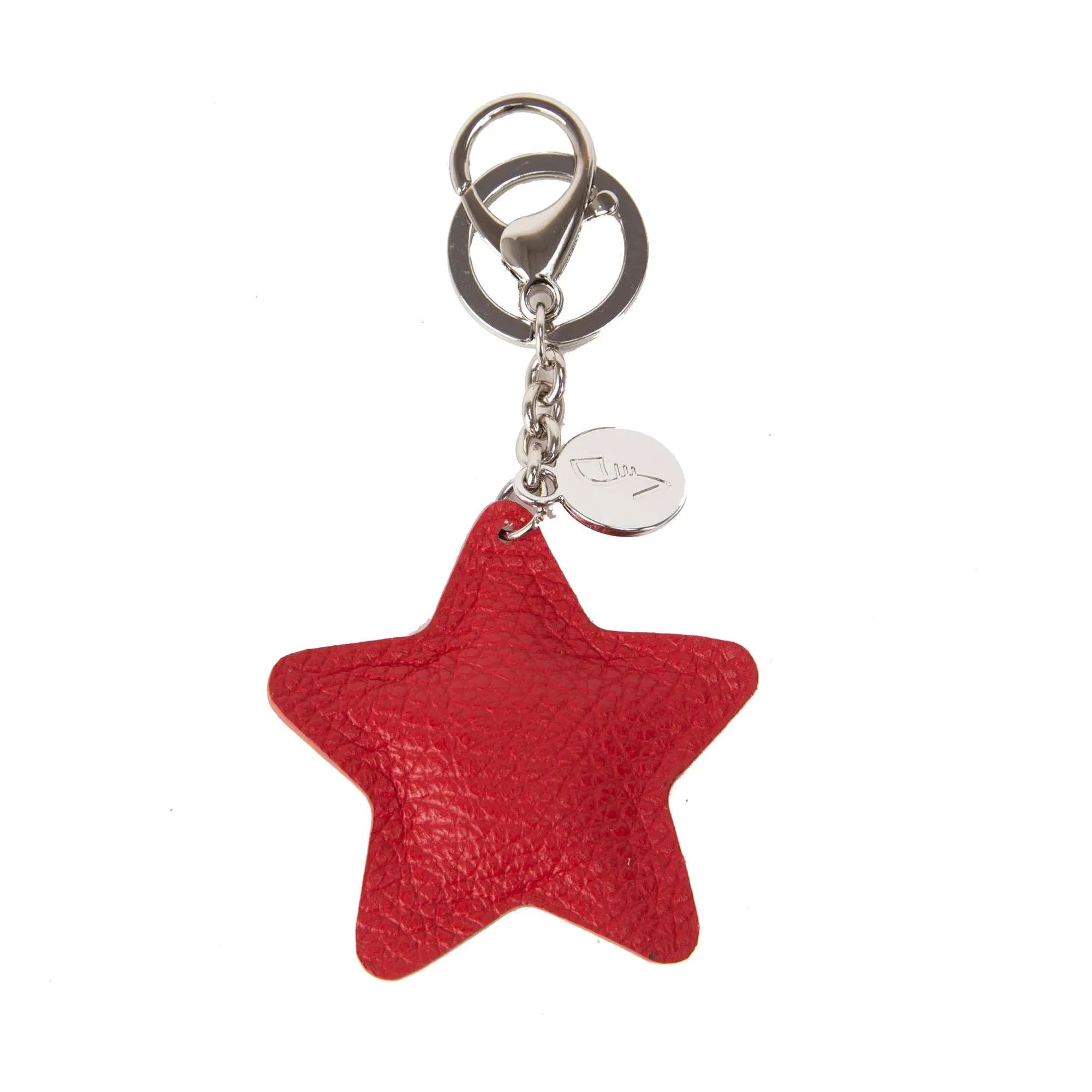 pelletteria veneta pelletteria veneta portachiavi in pelle ac025 arancio - foto 1 Portachiavi a forma di stella in pelle rossa con anellino metallico e dettagli cromati
