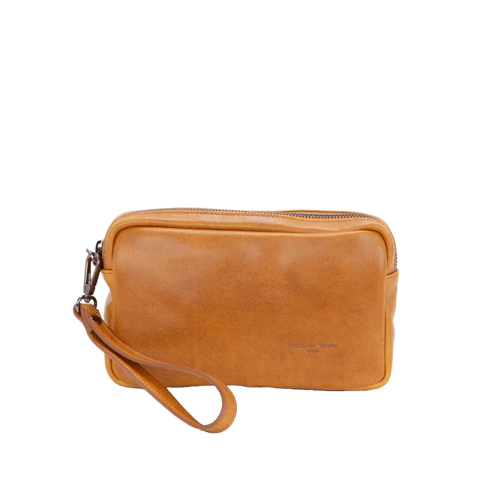 Pochette in pelle vintage nera Riccardo con manico da polso