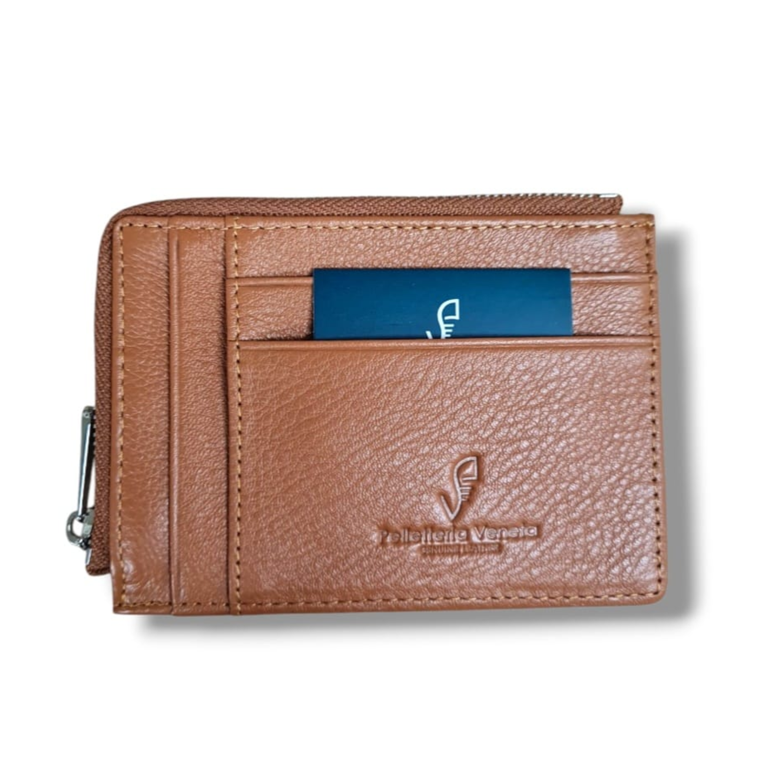 pelletteria veneta pelletteria veneta portafoglio cuoio pfv1523-cuoio - foto 1 Portafoglio cuoio marrone chiaro con zip laterale, tasche esterne e carta blu