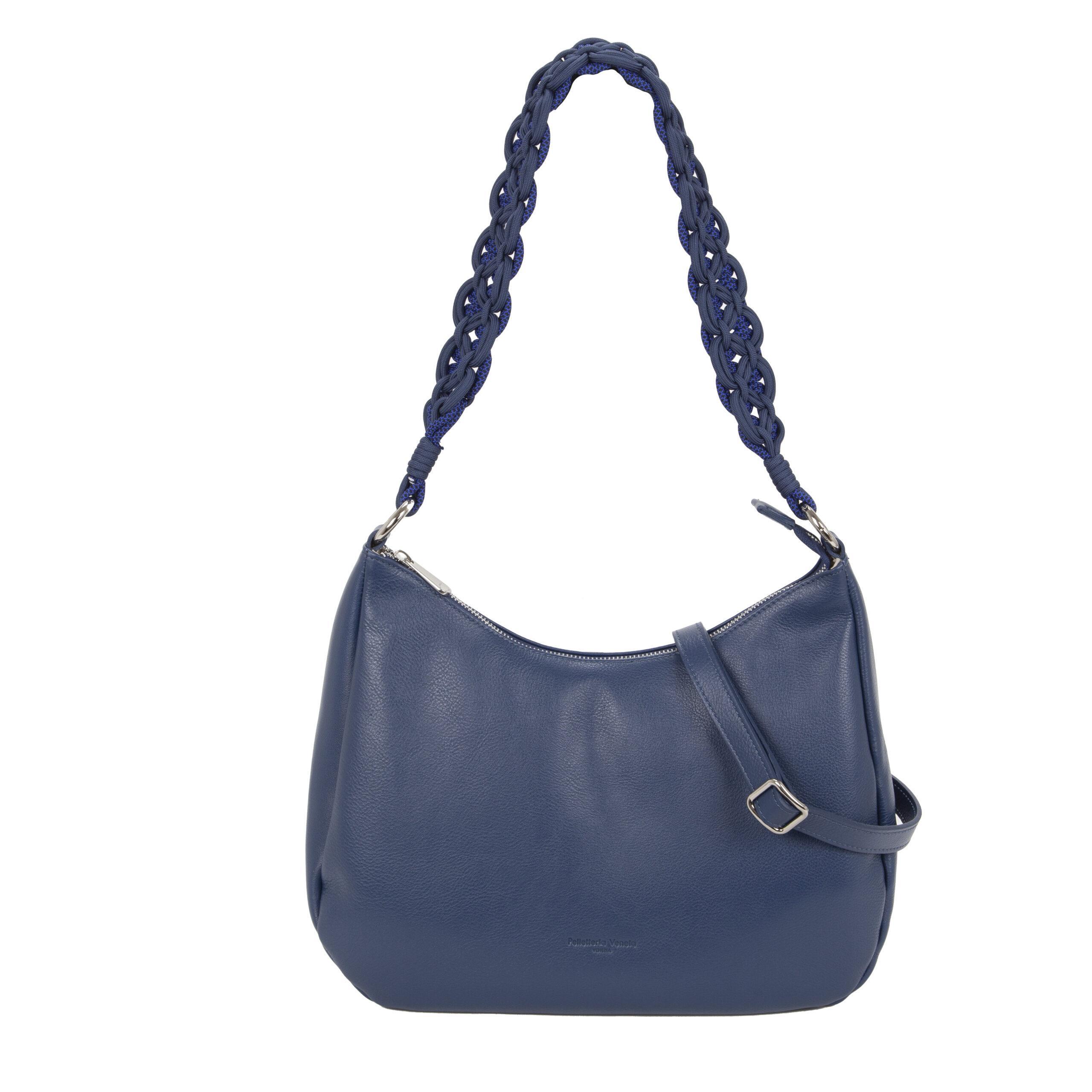pelletteria veneta pelletteria veneta borsa n25307-ocean - foto 1 Borsa a spalla in pelle blu scuro con maniglie intrecciate