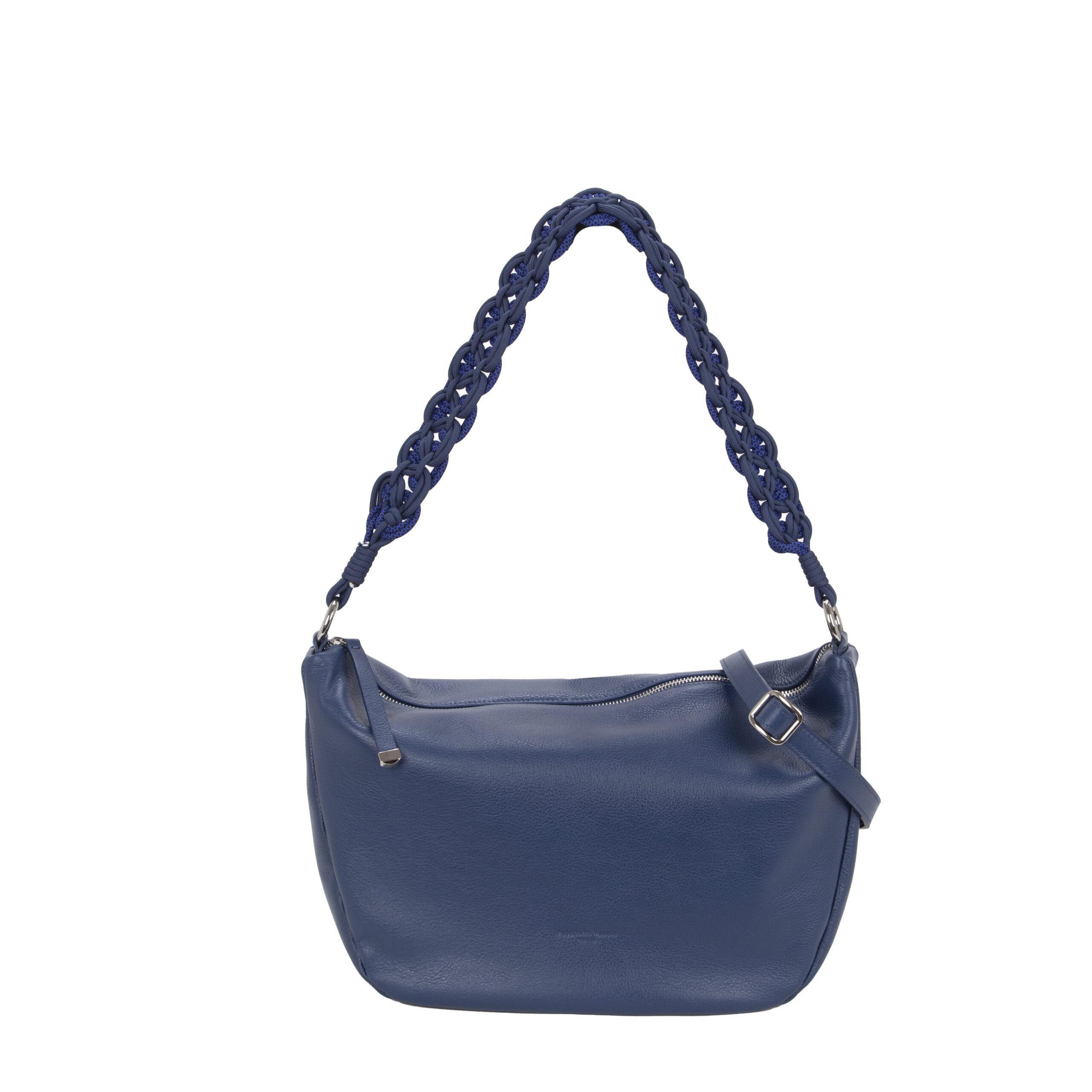 Borsa a spalla Pelletteria Veneta N25305 in pelle blu oceano, vista frontale