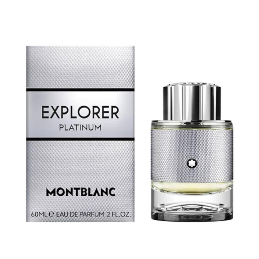 Flacone trasparente di profumo MONT BLANC Explorer Platinum con tappo in metallo e scatola grigia