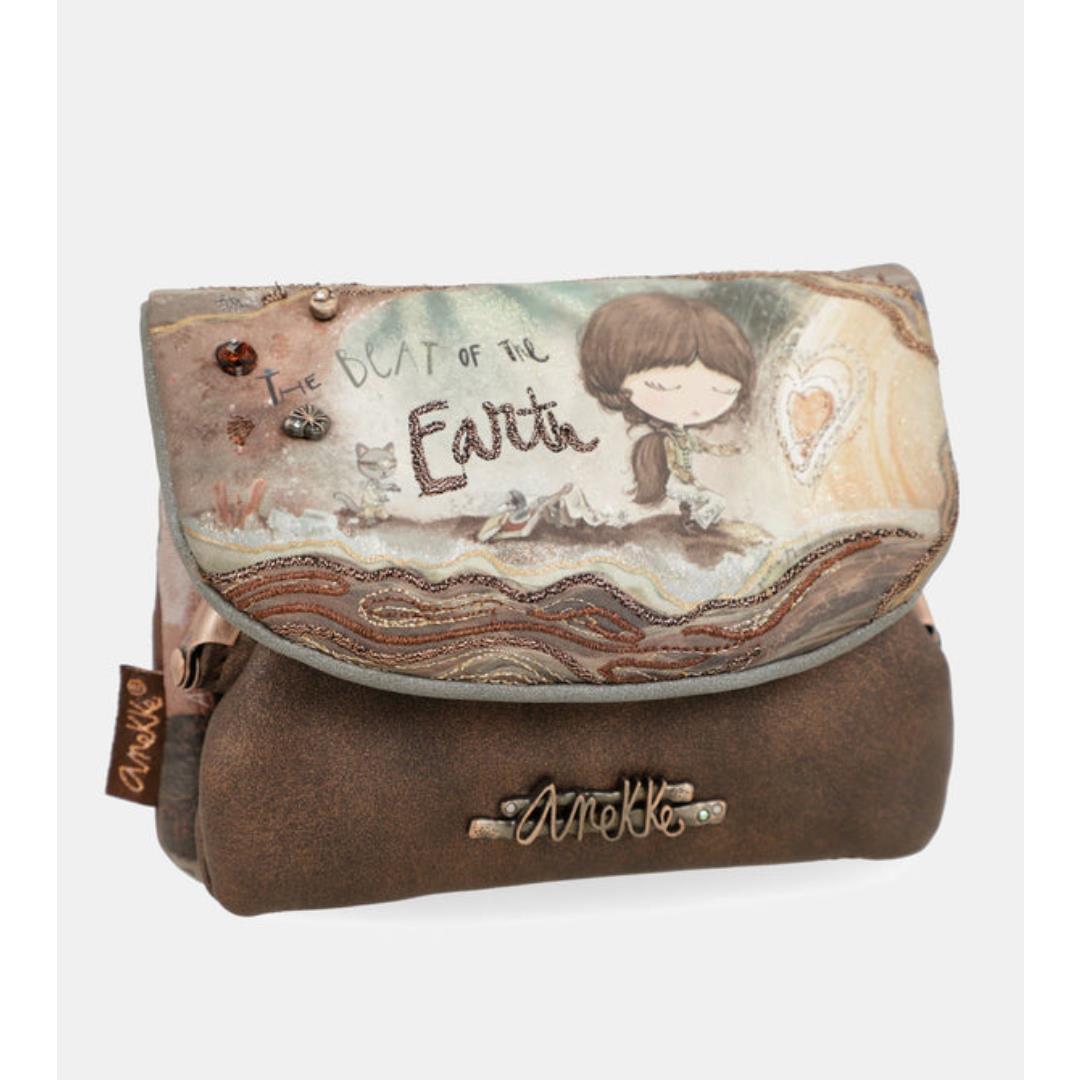 Porta monete ANEKKE beige/marrone con stampa faith e logo ricamato