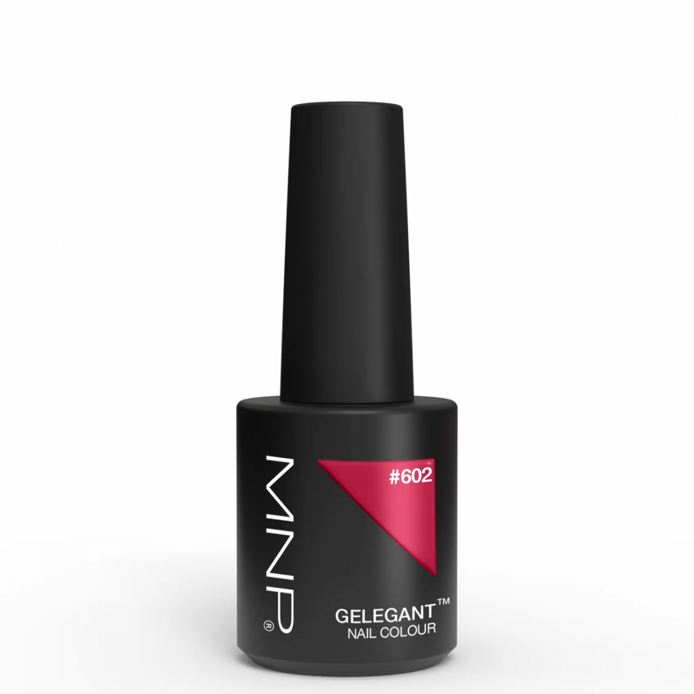 Flacone smalto semipermanente MNP GELEGANT 602 Bad Romance su sfondo bianco
