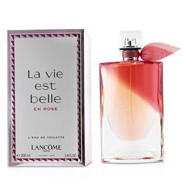 Bottiglia E.D.T. La Vie Est Belle En Rose con confezione a righe bianche e rosa