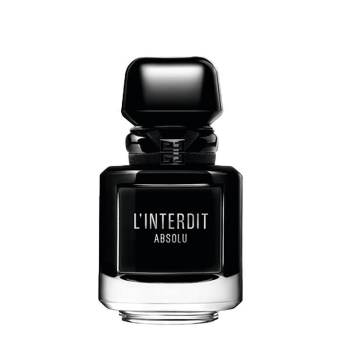 Bottiglia profumo Givenchy L'Interdit Absolu 35ml, flacone nero con tappo nero