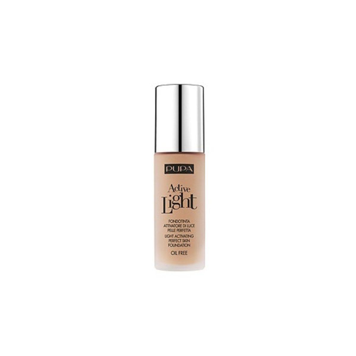 Fondotinta liquido PUPA Skin Tint Active Light tonalità N.40, flacone trasparente con tappo cromato