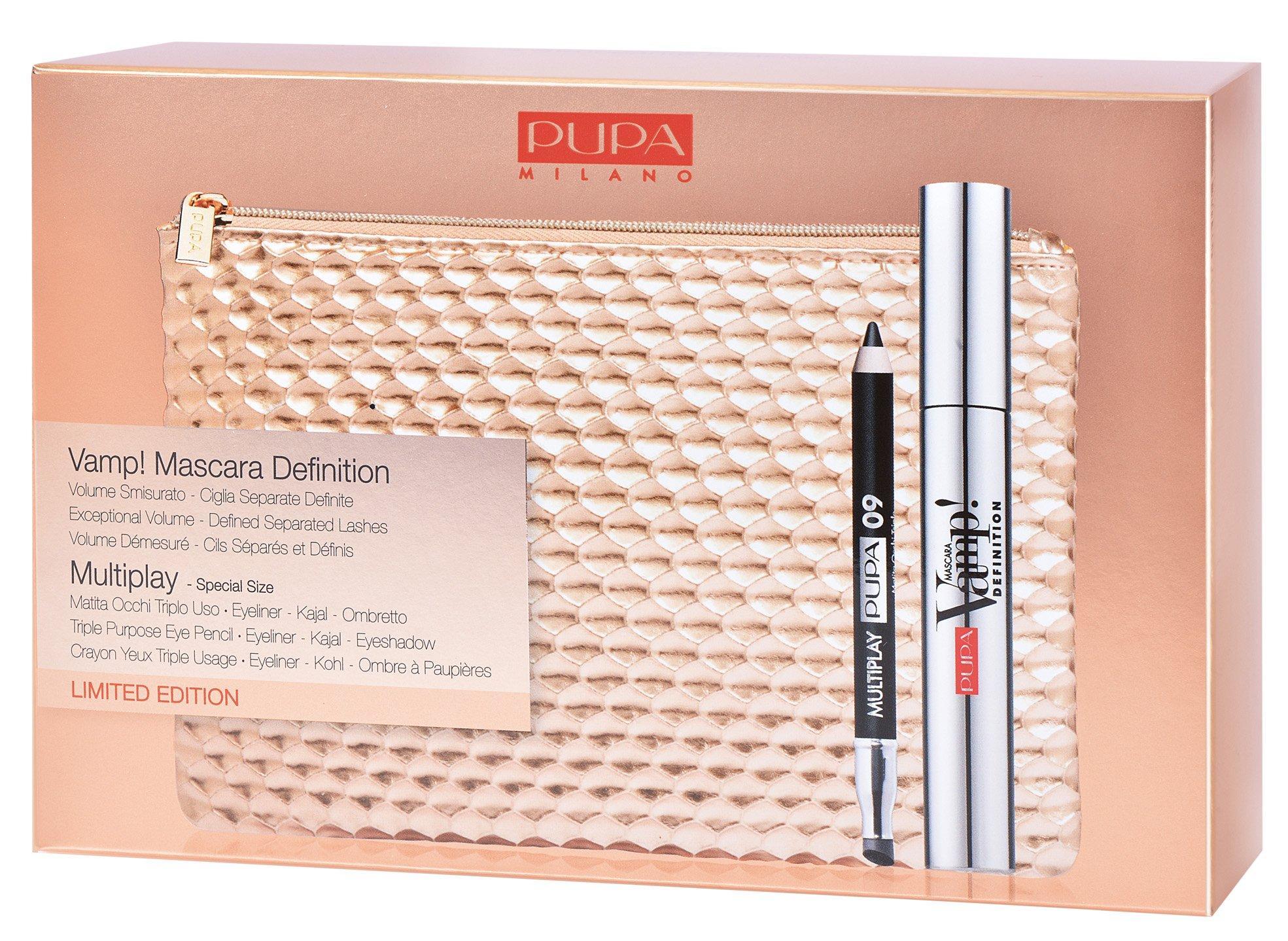 Kit PUPA Vamp!Definition+M/Play: mascara, matita e accessori in confezione beige-rosa