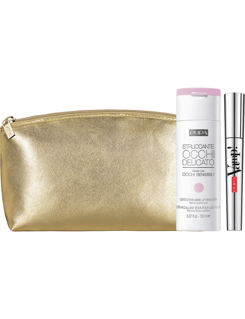Kit PUPA Vamp: pochette dorata con mascara e struccante