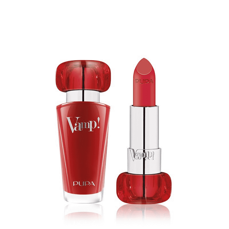 pupa pupa lipstick vamp! 307 - foto 1 PUPA Lipstick Vamp! 307 rossetto rosso scuro, packaging rosso con tubo e tappo