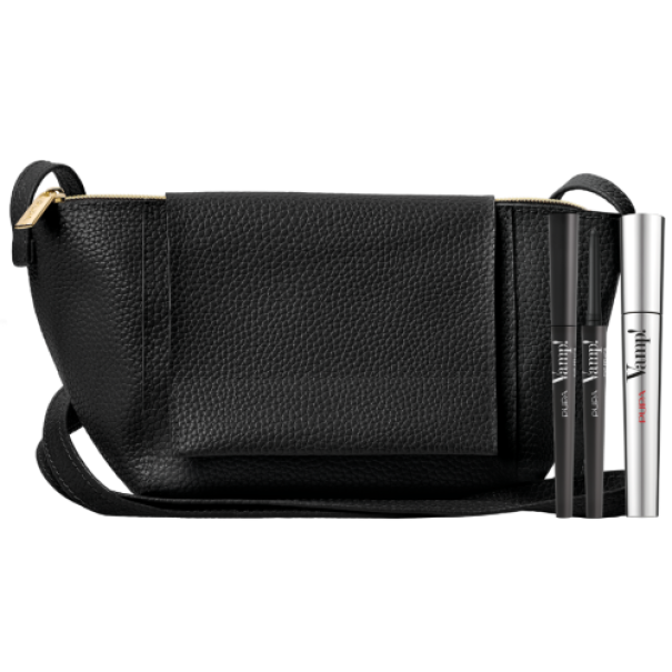 Kit trucco PUPA VAMP! con eye pencil e borsa nera, prodotti cosmetici assortiti