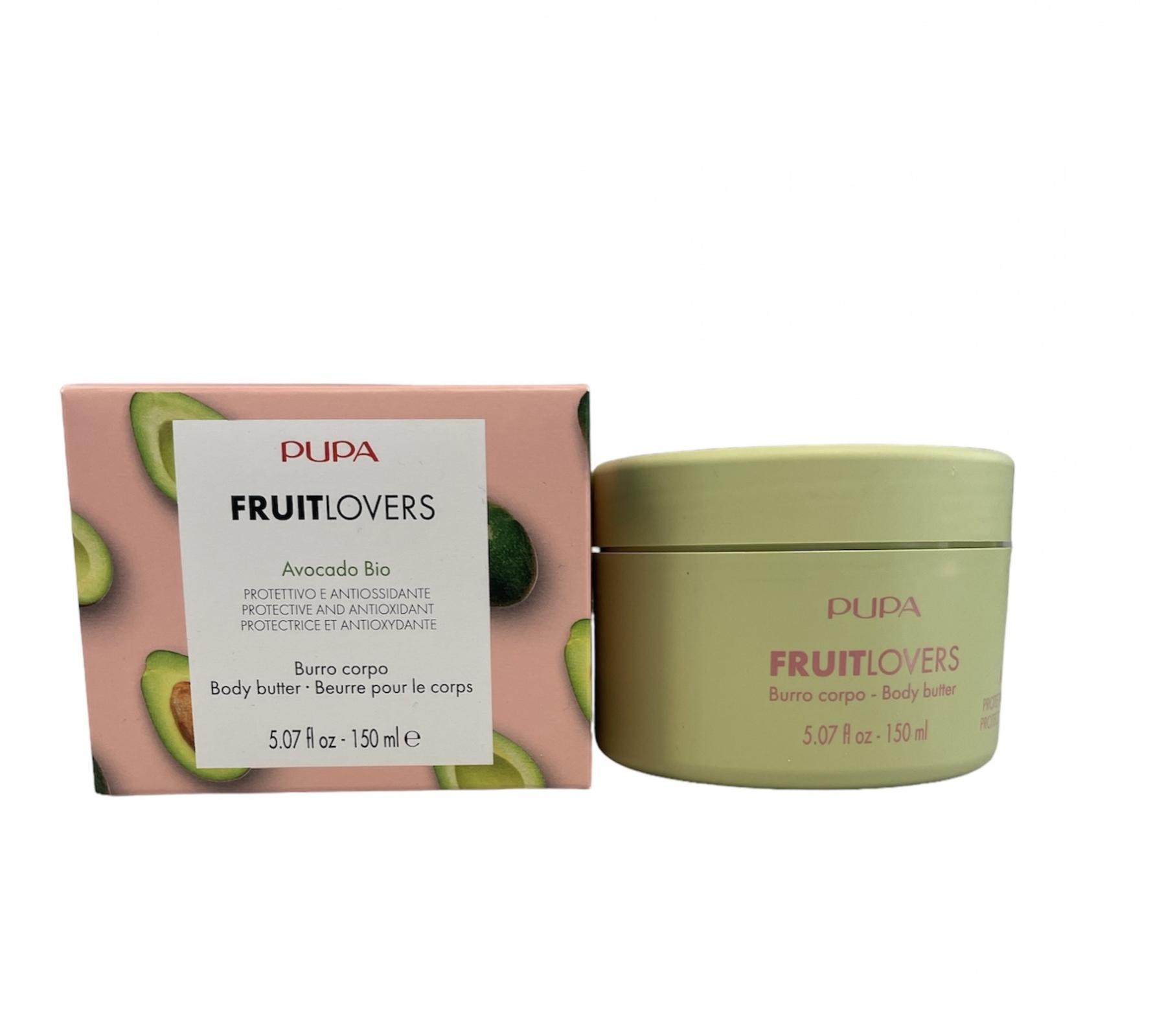 Confezione decorata PUPA Fruit Lovers e barattolo verde di crema burro 150ml