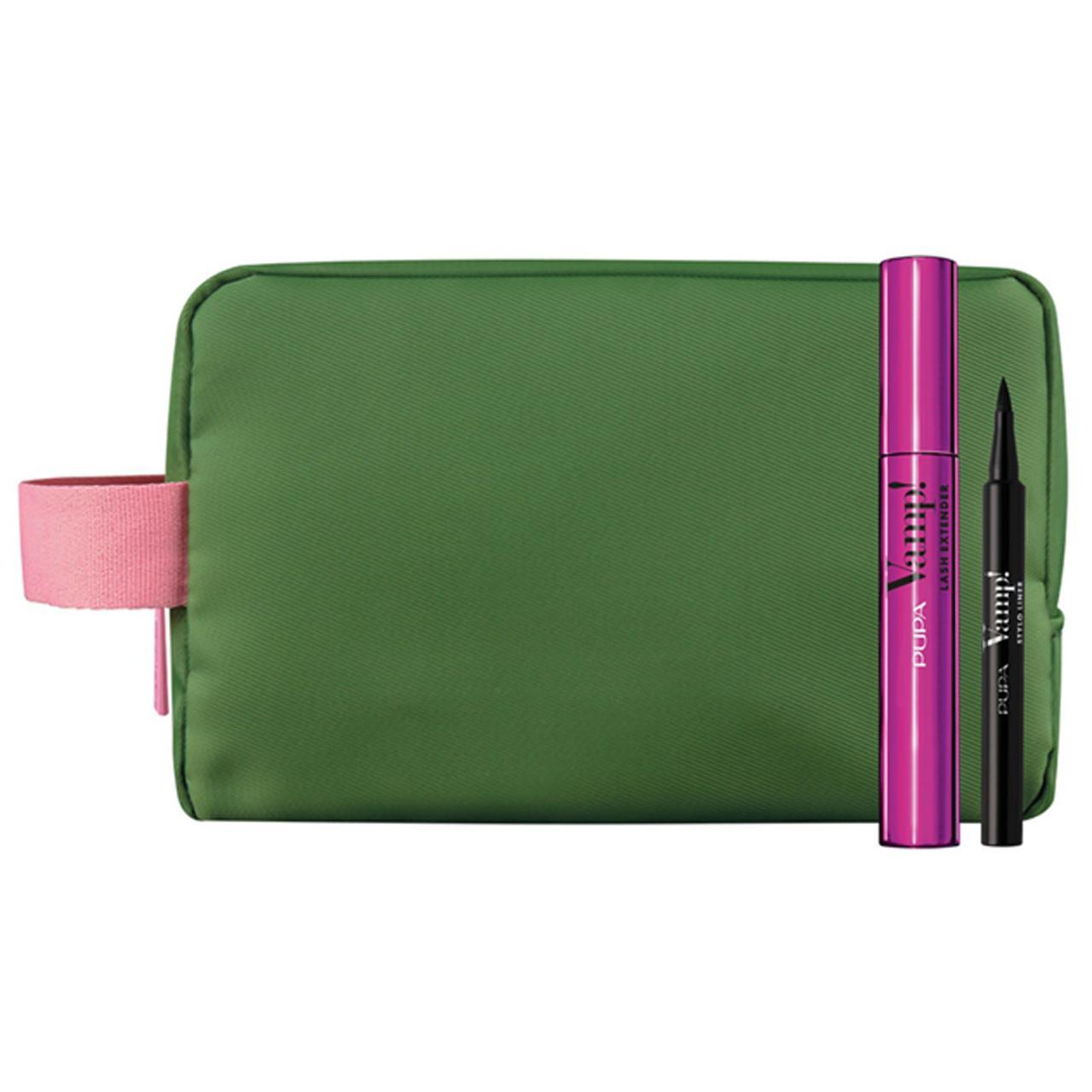 Kit viso con pochette verde, mascara e applicatore