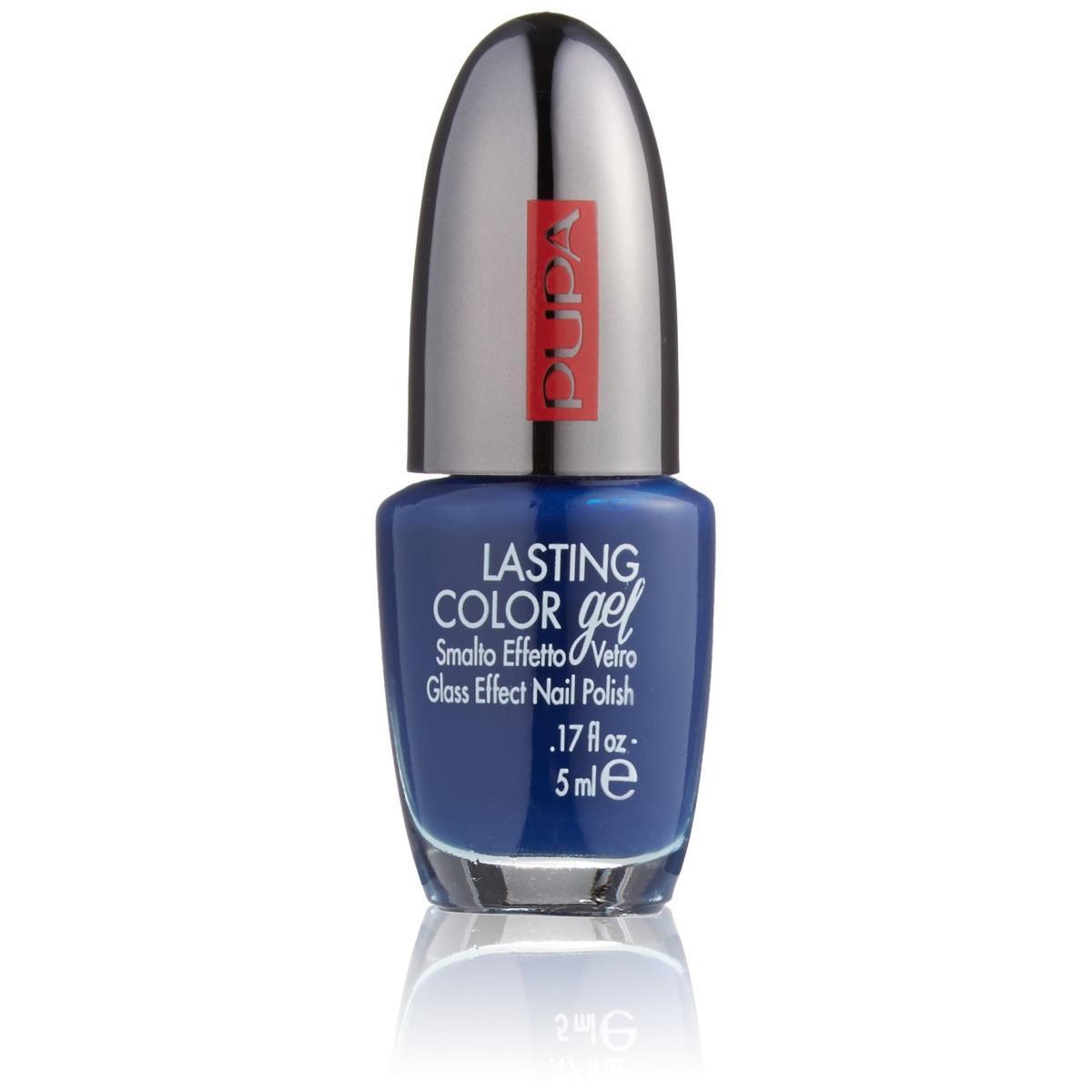 Bottiglia di smalto PUPA blu scuro effetto gel, cappuccio grigio metallizzato, 5ml