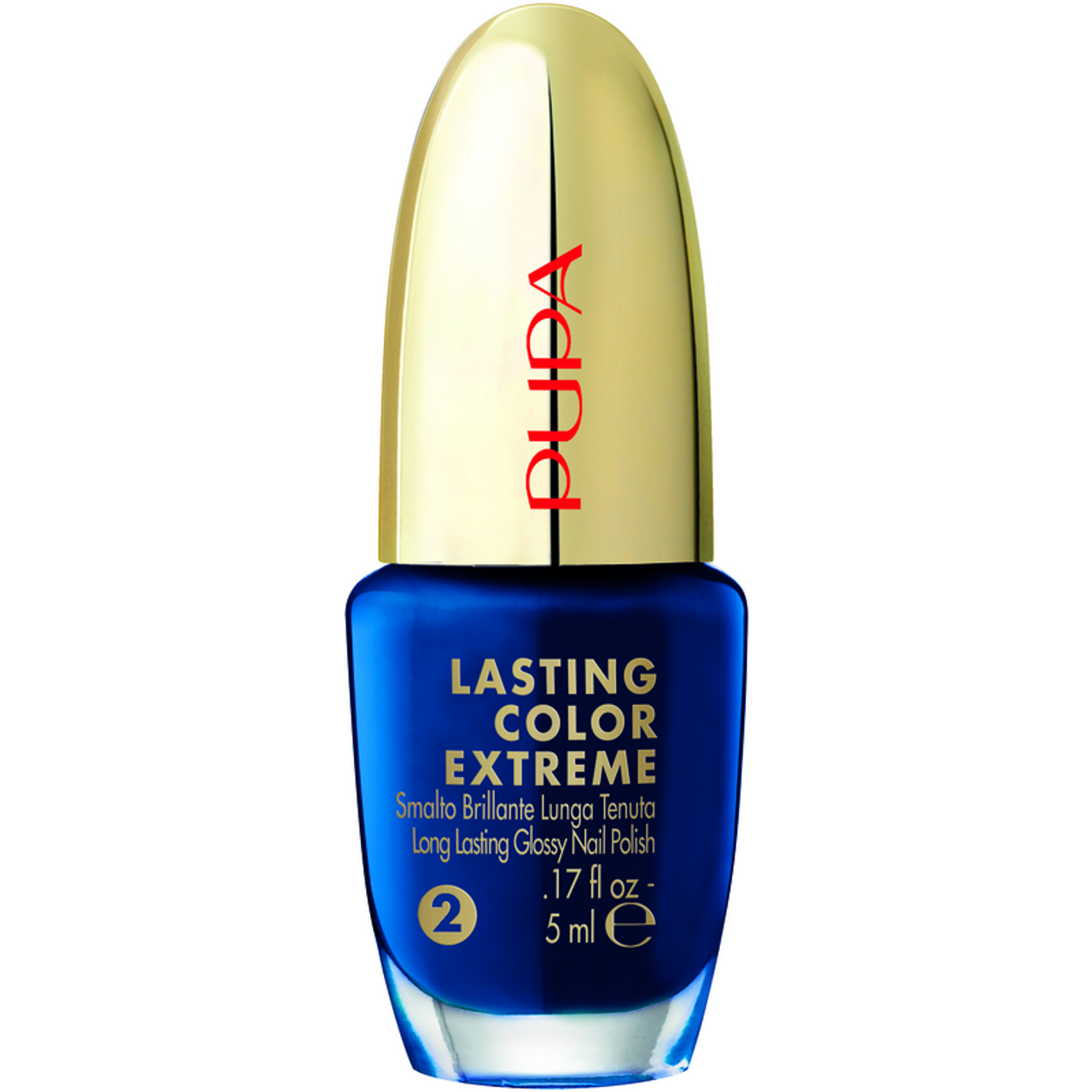 Smalto PUPA Color Extreme 044, flacone con tappo dorato e smalto blu