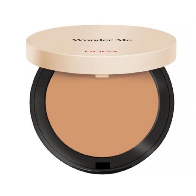 Cipria compatta PUPA Wonder Me N.040 in custodia nera con coperchio beige, colore marrone dorato