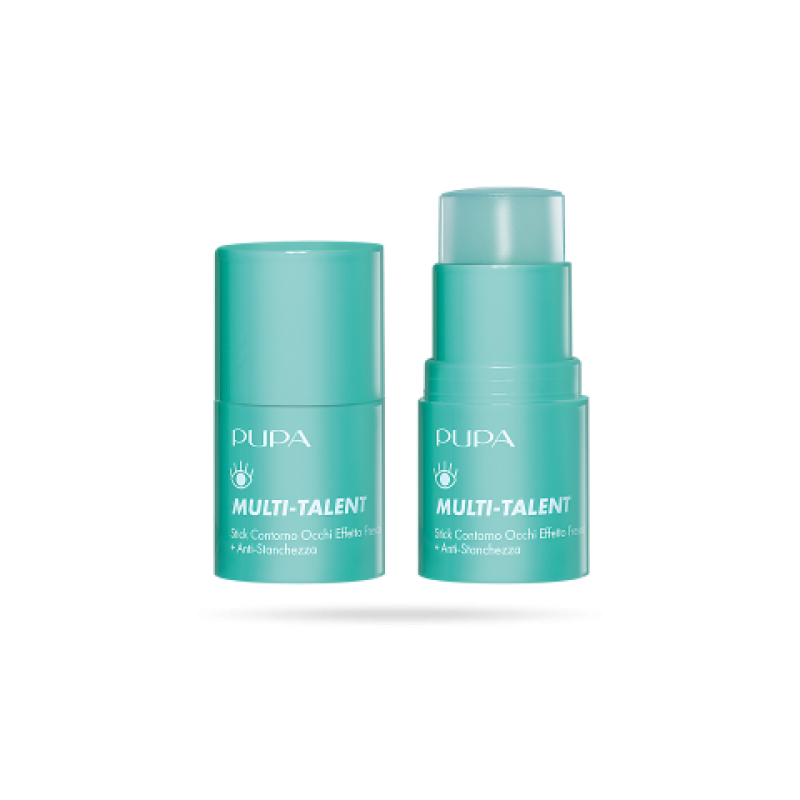 Due stick PUPA Multi-Talent tonalità azzurro/turchese, uno con cappuccio chiuso e uno con applicatore visibile