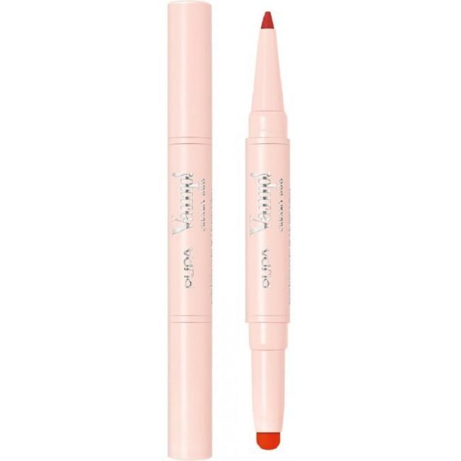 PUPA Vamp! Creamy Duo 011 Orange Red matite labbra cremose rosa chiaro aperte e chiuse