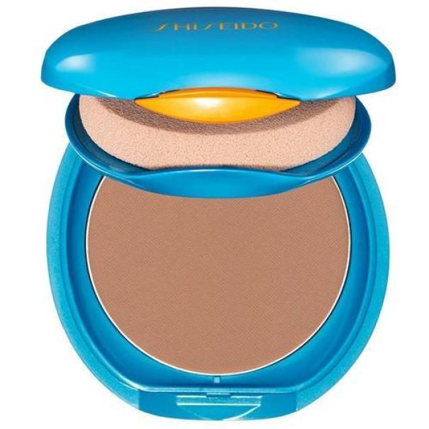 Compatto solare Shiseido SPF30 12g, blu con polvere beige, aperto