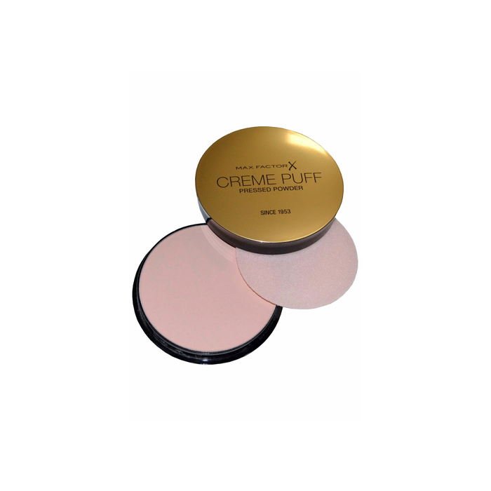 Cipria compatta Creme Puff MAX FACTOR N.81 Truly con puff applicatore, contenitore dorato e rivestimento rosa