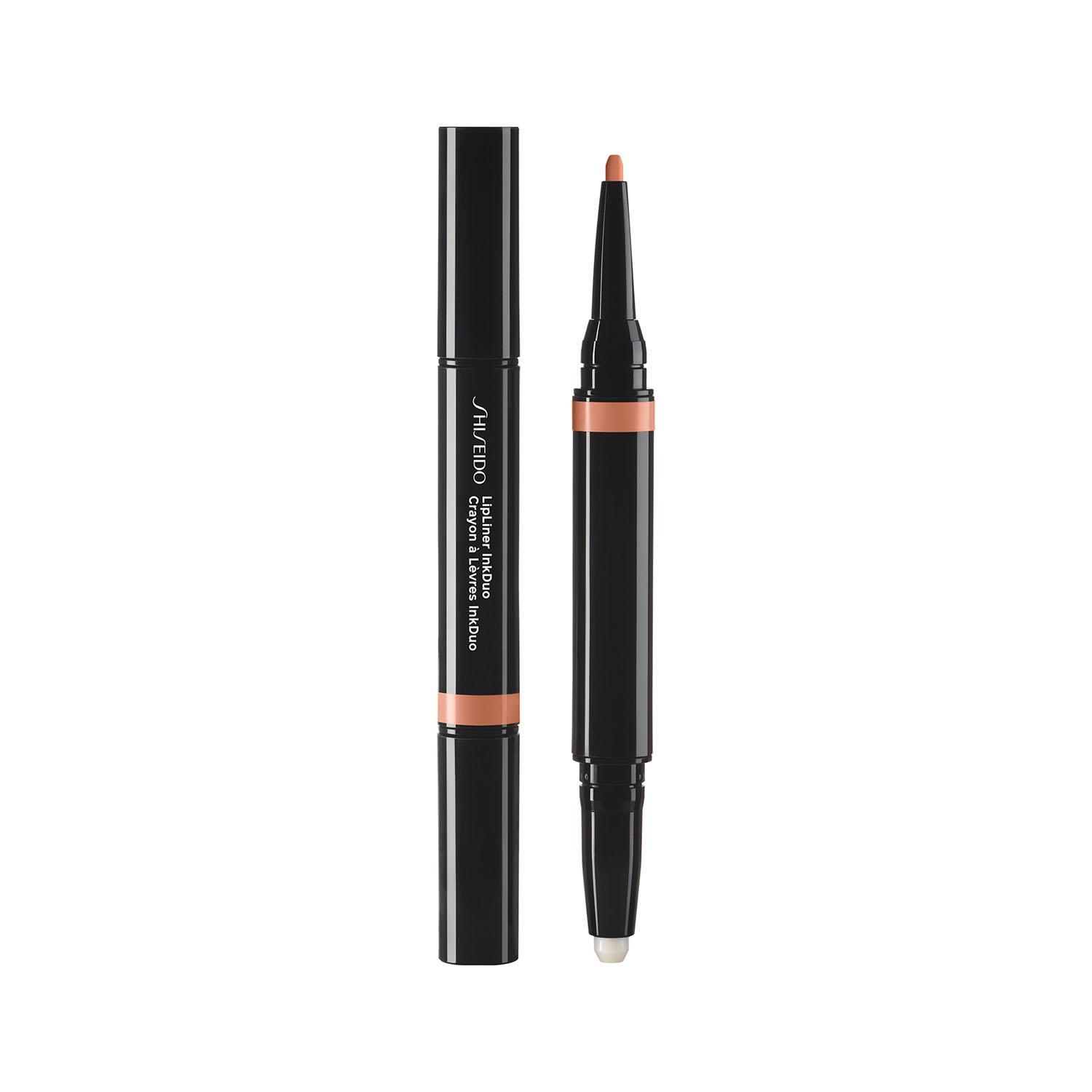Shiseido Lip Liner Duo 02, matita labbra a doppia estremità, confezione e prodotto aperto