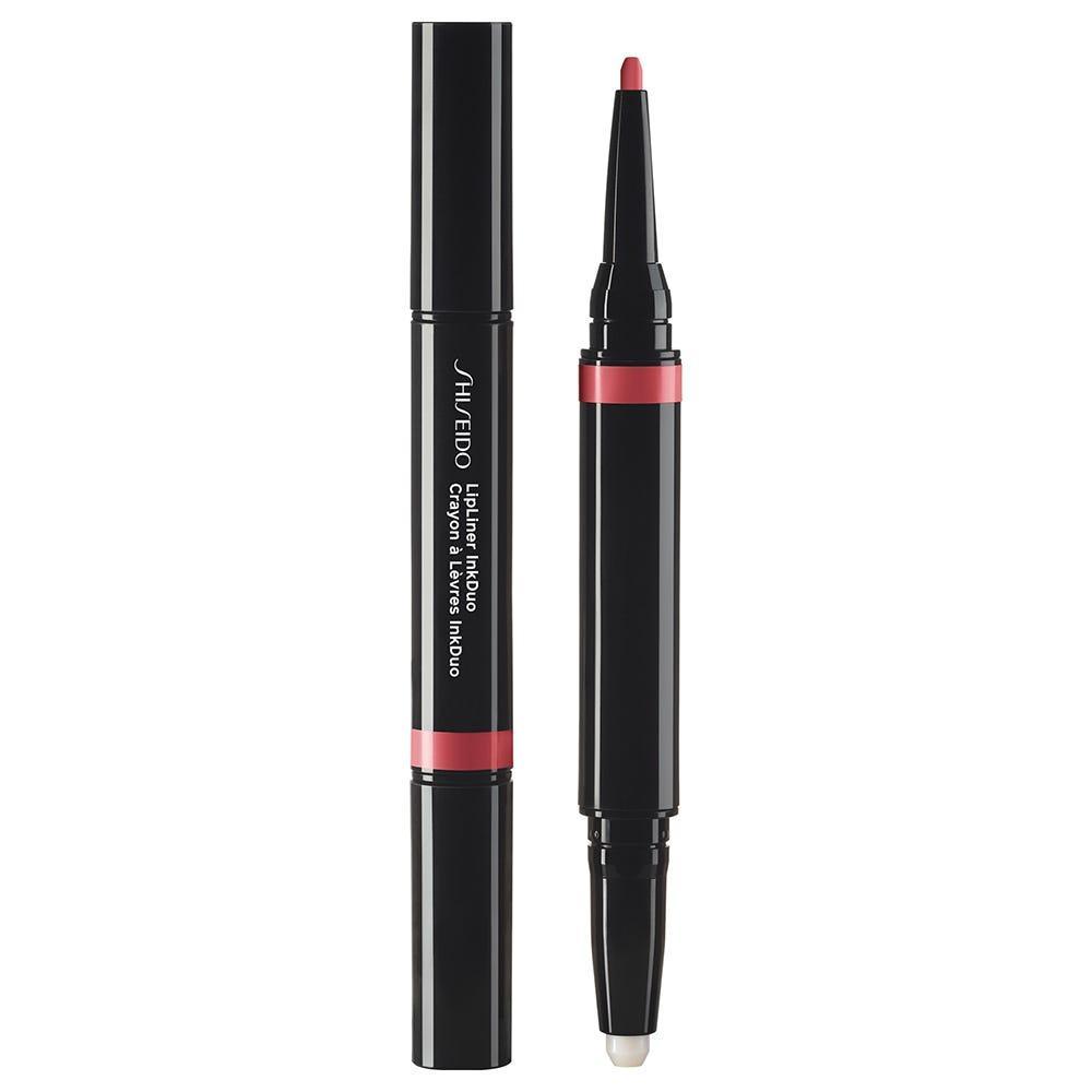 Shiseido Lip Liner Duo 04, matite labbra nere con banda prugna, coppia su sfondo bianco