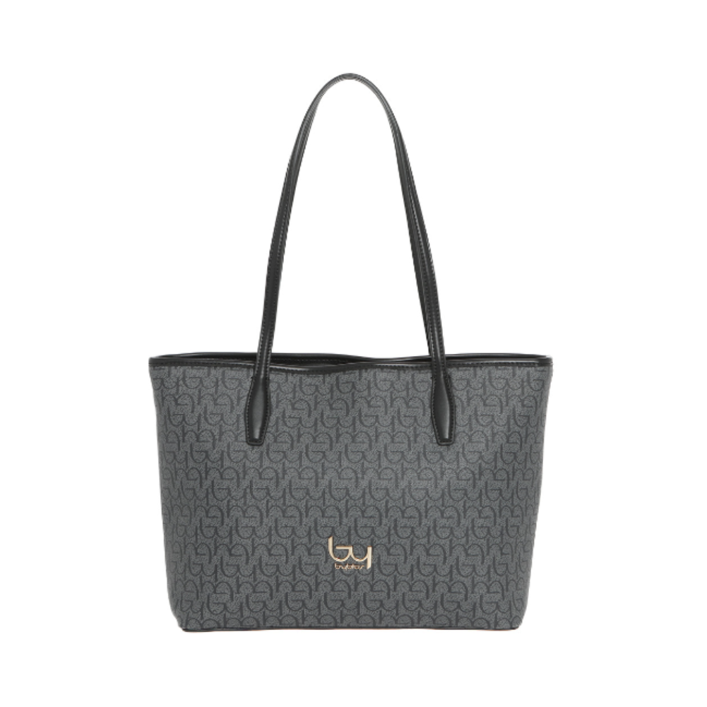 Borsa tote Byblos sintetico grigio melange, manici neri, logo dorato frontale