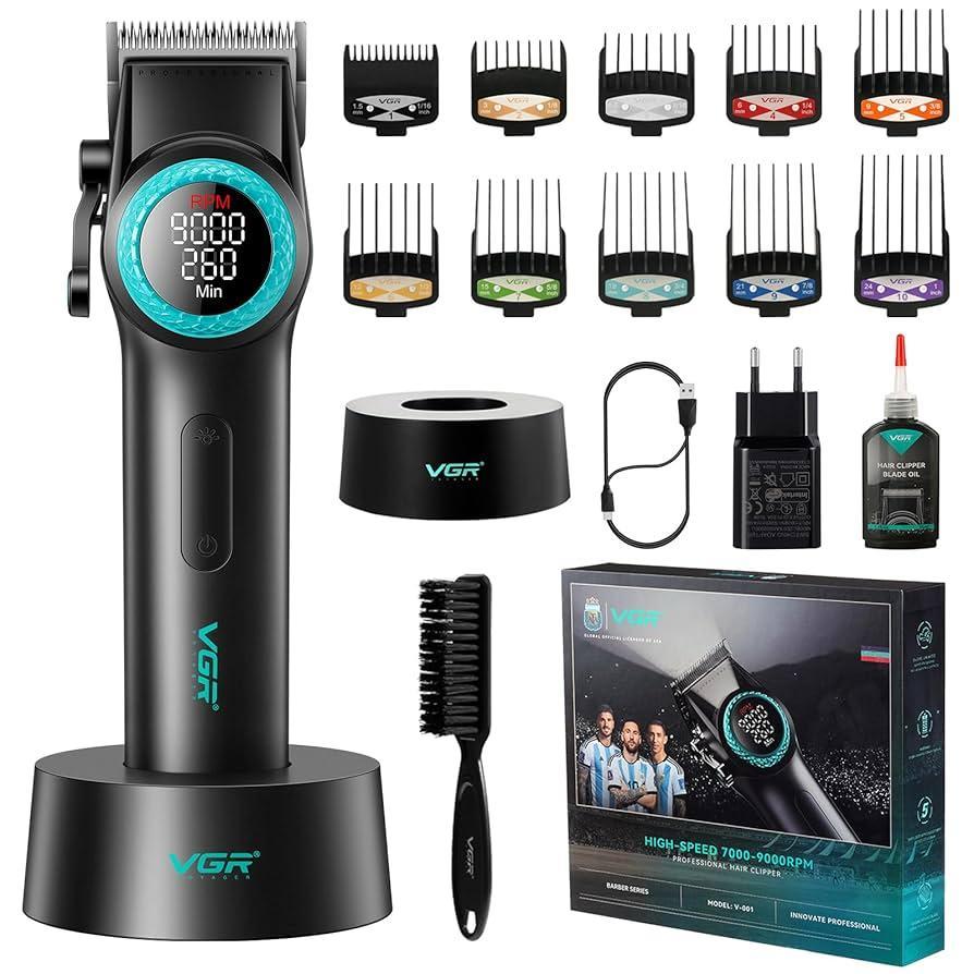 Tosatrice VGR nera con display digitale, 10 testine, base ricarica e accessori