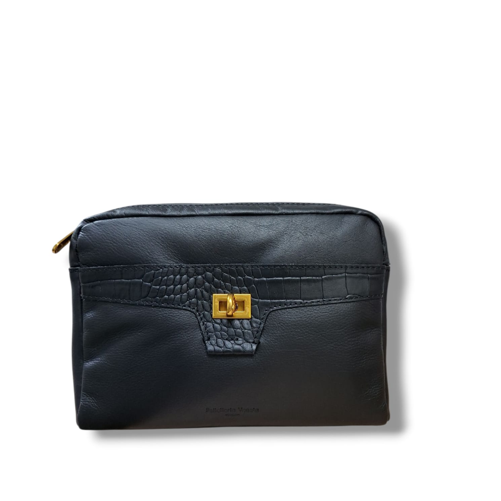 pelletteria veneta pelletteria veneta borsa donna salizada n25613 nero - foto 1 Borsa donna Salizada in pelle nera, chiusura fermaglio dorato, vista tre quarti