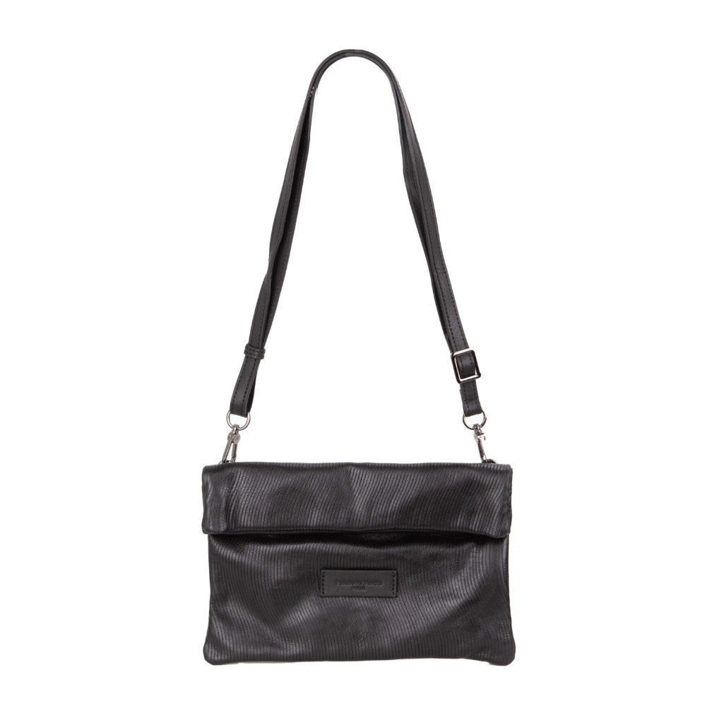 Borsa a spalla Pelletteria Veneta Campiello M25814 nero, vista frontale, cinghie regolabili in pelle