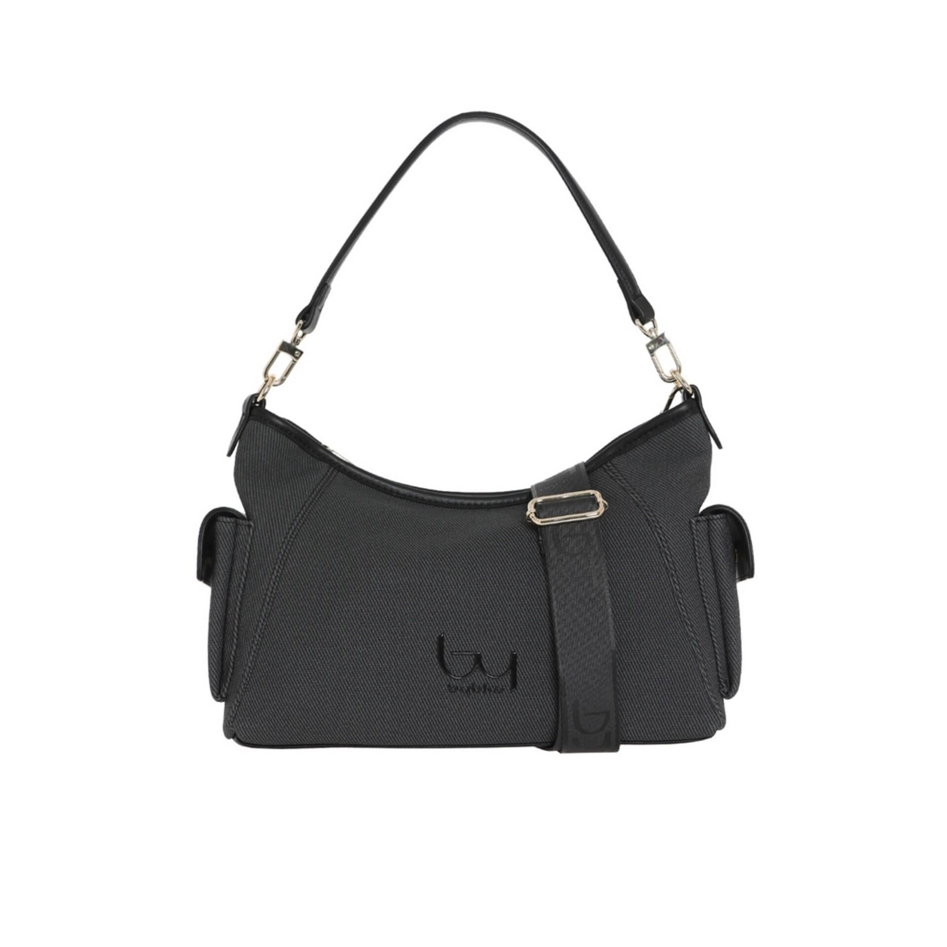 Borsa a spalla BYBLOS sintetica nera Mary con doppia manico e tasche laterali, vista frontale