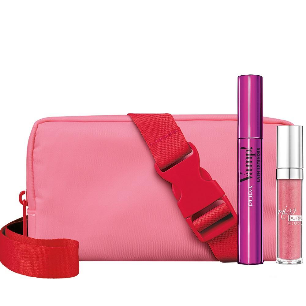 Kit PUPA Vamp!Lash e Miss Pupa Gloss con borsa rosa e tracolla rossa