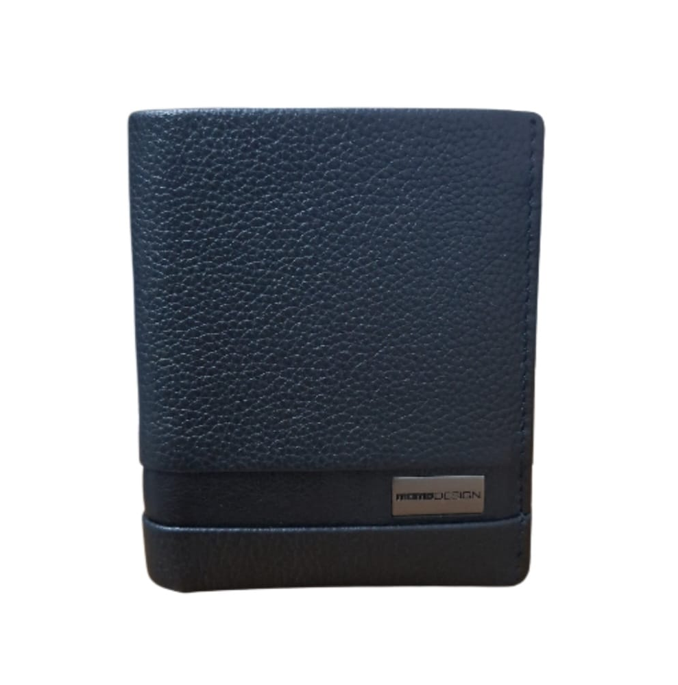 Portacarte vera pelle Momo Design, blu nero a due tonalità con placca metallo